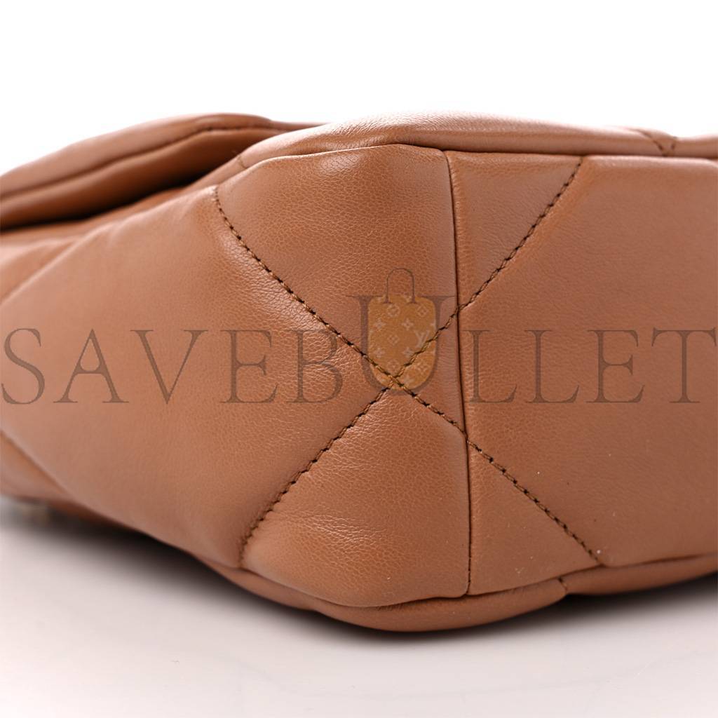 Ch*el master lambskin quilted medium Ch*el 19 flap brown as1160 (26*16*9cm)